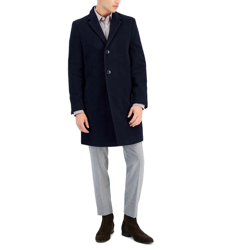 $450 NEW NAUTICA Mens 42R Navy Wool Cashmere Classic 38" Long OverCoat Jacket - Picture 8 of 11
